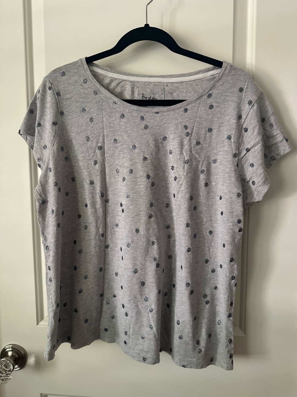 Boden Gray with Silver/Pewter Sparkle Polka Dots Short Sleeve Tee